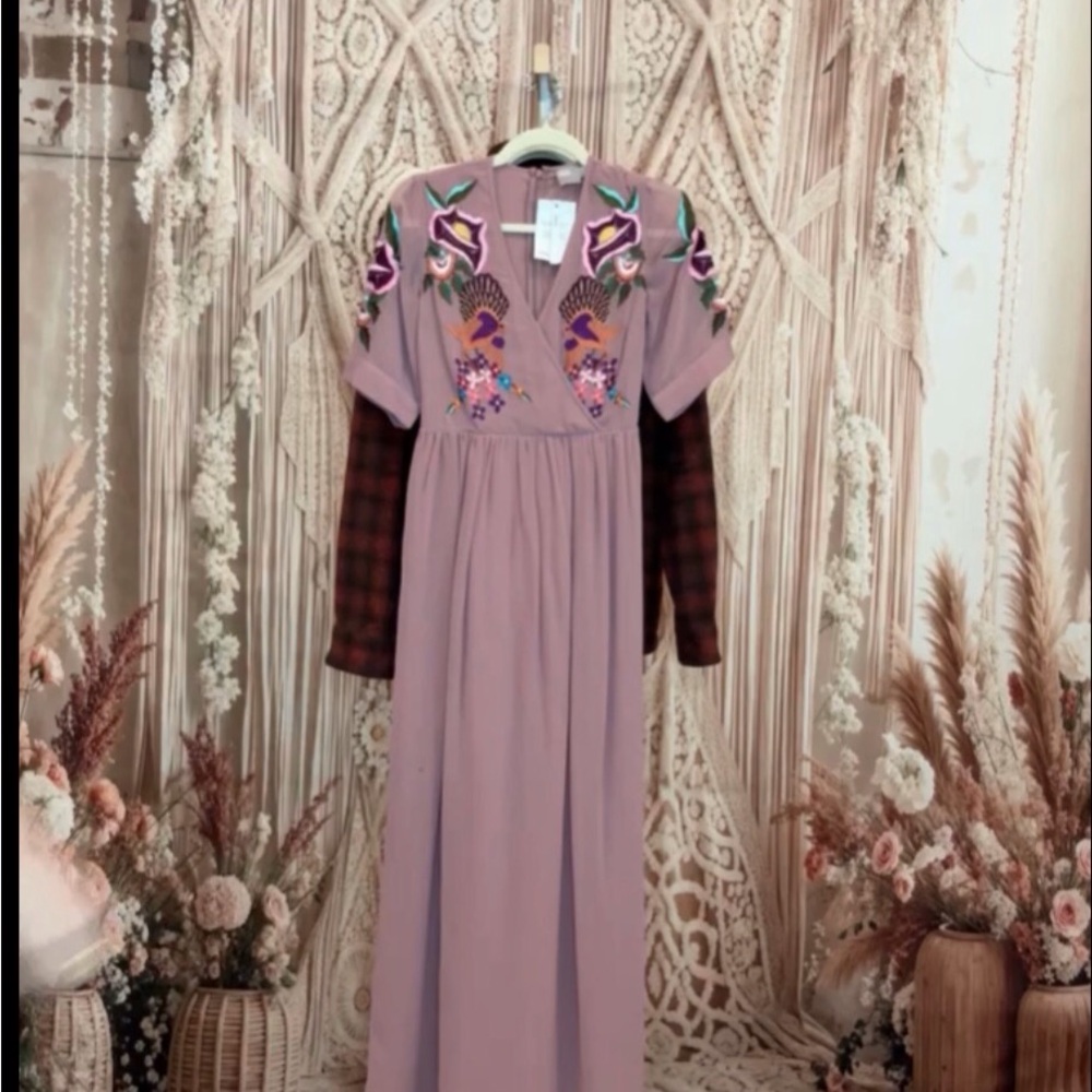 ASOS Purple Maxi Dress with Floral Embroidery